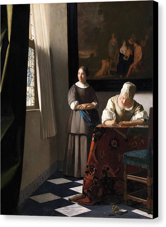Lady writing a letter with her maid 5 - Canvas Print