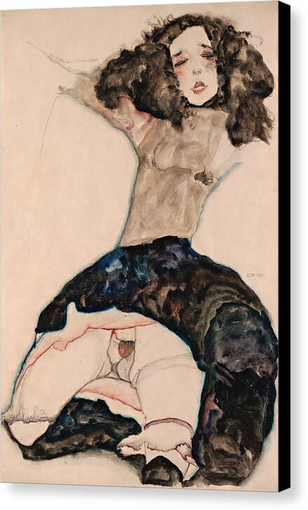 Black-Haired Girl with Lifted Skirt - Canvas Print