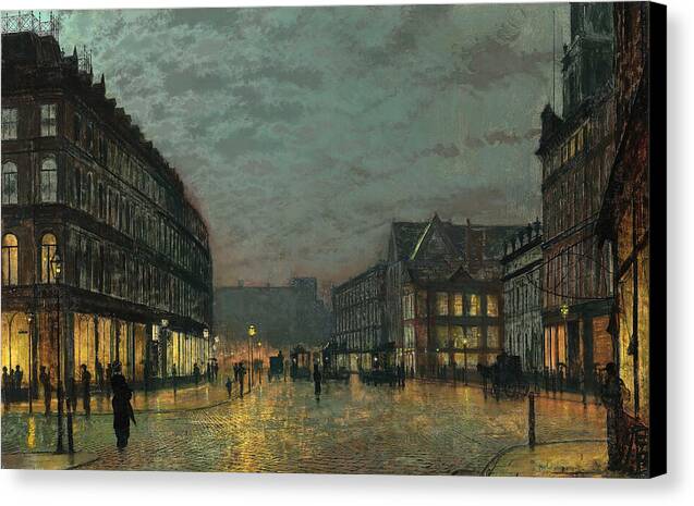 Boar Lane, Leeds by Lamplight - Canvas Print