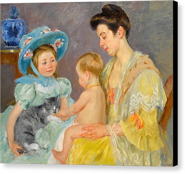 Children Playing with a Cat - Canvas Print
