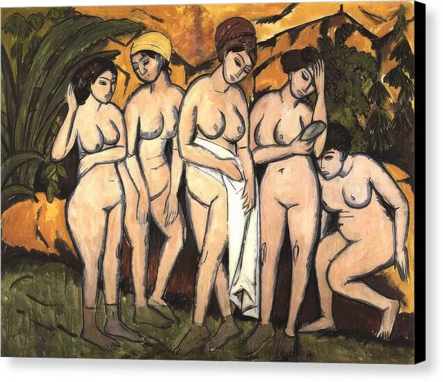 Five Bathing Women at a Lake - Canvas Print