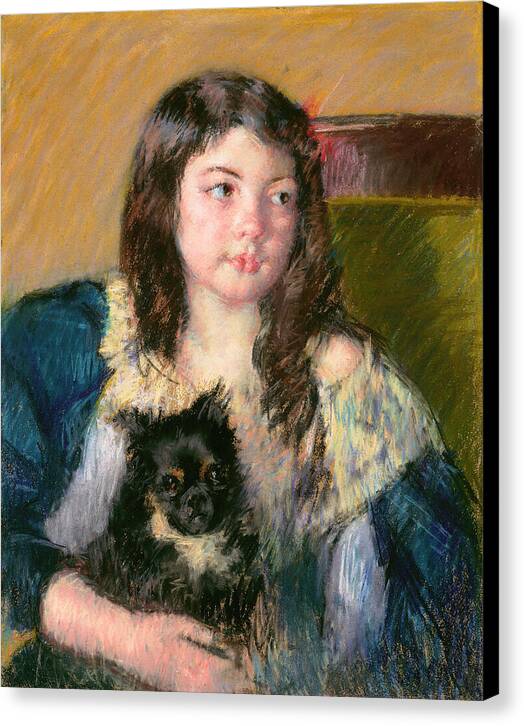 Francoise, Holding a Little Dog, Looking Far to the Right - Canvas Print