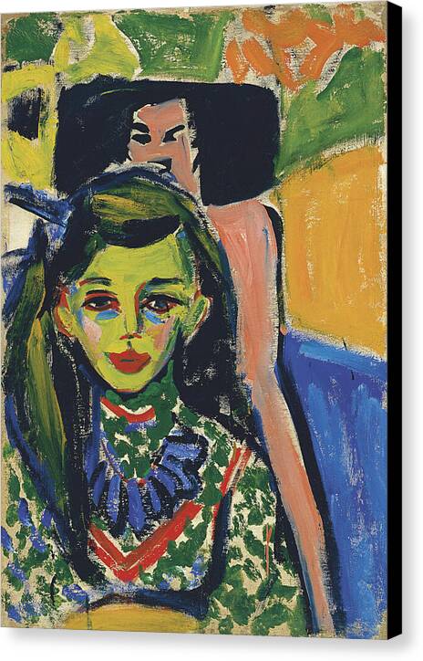 Franzi in front of carved chair - Canvas Print