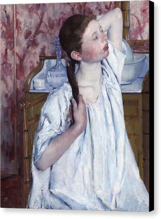 Girl Arranging Her Hair - Canvas Print