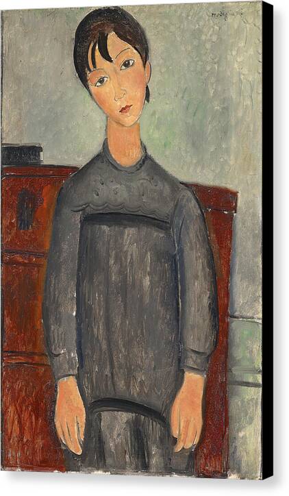 Girl Standing In Black Pinafore - Canvas Print