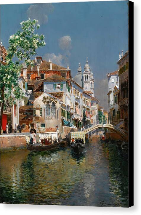 Gondolas On A Venetian Canal, Santa Maria Della Salute In The Distance - Canvas Print