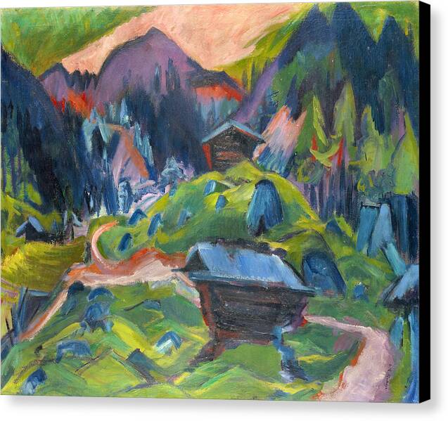 Kummeralp Mountain and Two Sheds - Canvas Print