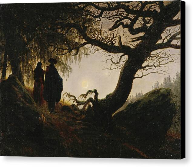 Man and Woman Contemplating the Moon - Canvas Print