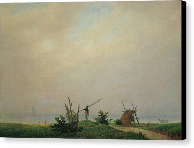 Meeresstrand mit Fischer - Canvas Print