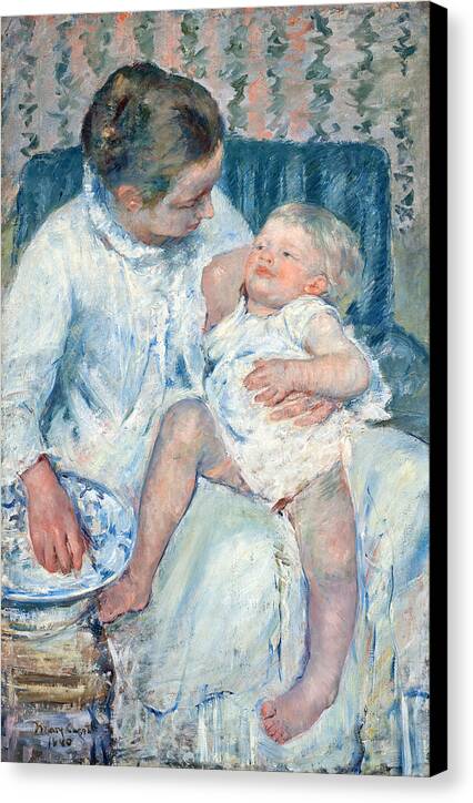 Mother About to Wash Her Sleepy Child - Canvas Print