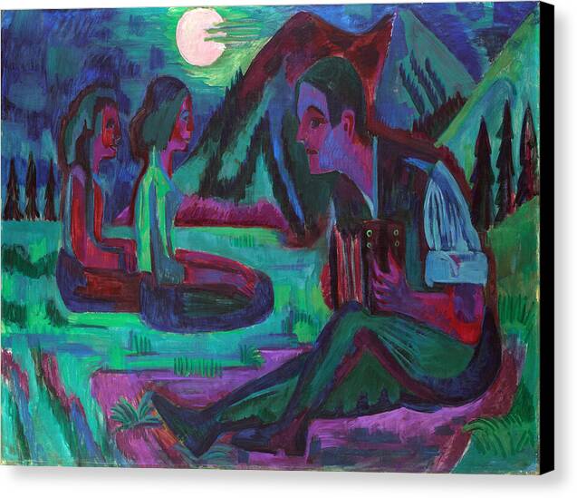 Night Moon, Accordion Player by Moonlight - Canvas Print
