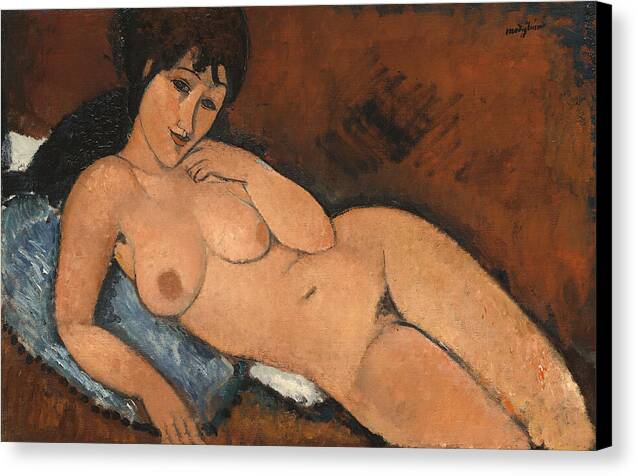 Nude on a Blue Cushion - Canvas Print
