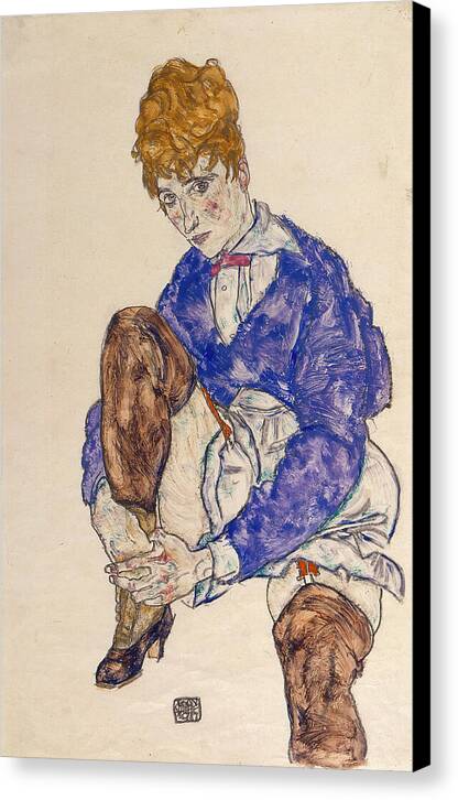 Portrait of the Artist's Wife Seated, Holding Her Right Leg - Canvas Print