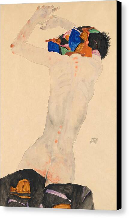 Ruckenakt mit buntem Tuch - Canvas Print