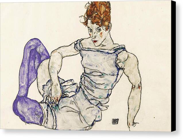 Seated Woman In Violet Stockings - Canvas Print