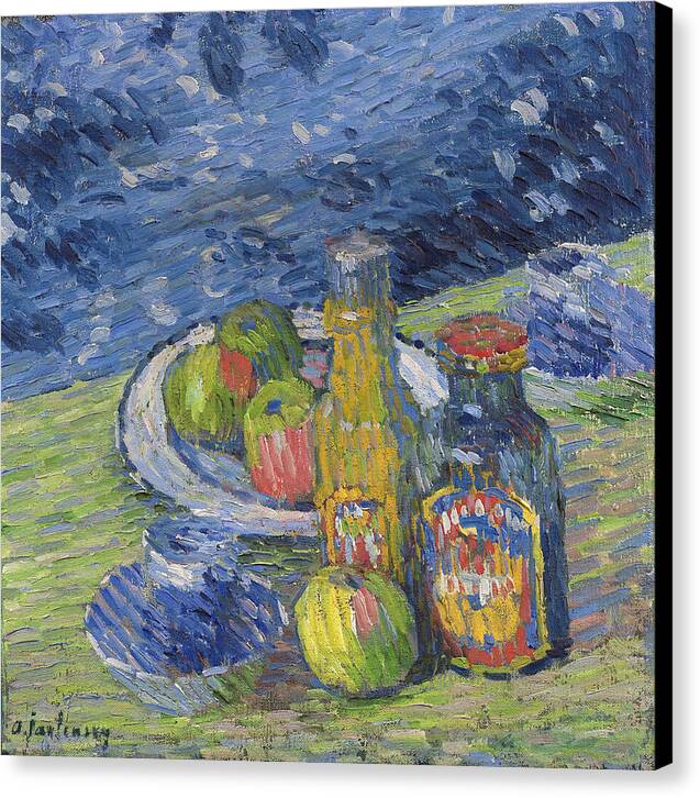 Still Life with Bottles and Fruit - Canvas Print