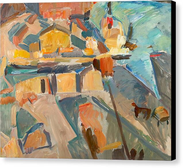 Street Scene near a Harbor - Canvas Print