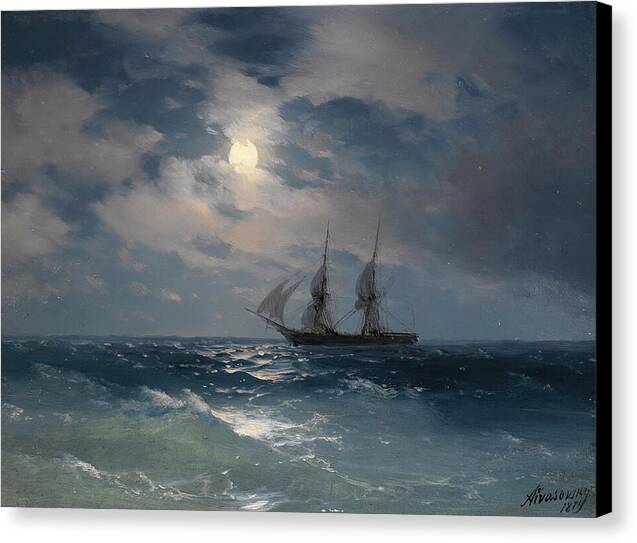 The Brig Mercury In Moonlight - Canvas Print