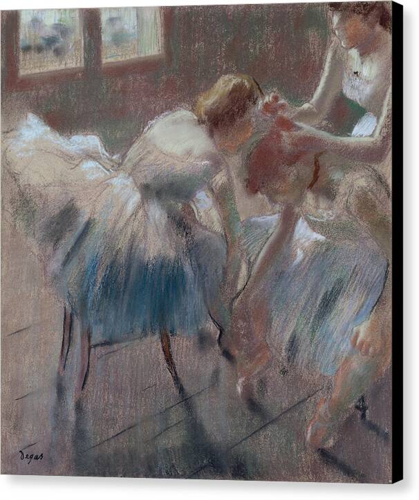 Three Dancers Preparing for Class - Canvas Print