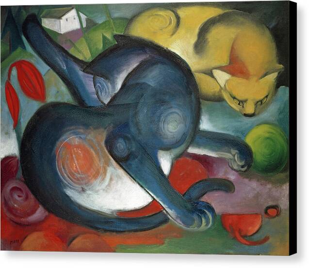 Two Cats, Blue and Yellow - Canvas Print