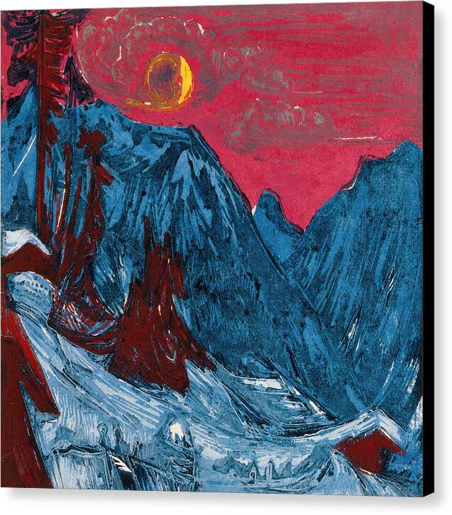 Winter Landscape in Moonlight - Canvas Print