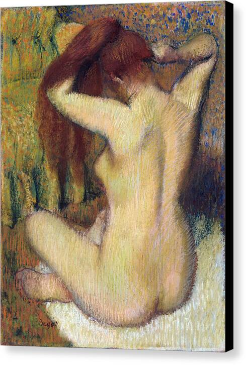 Woman Combing Her Hair - Canvas Print