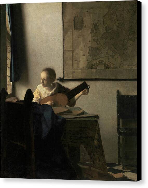 Woman with a Lute - Canvas Print