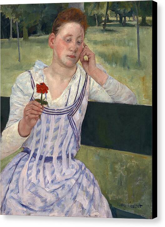Woman with a Red Zinnia - Canvas Print