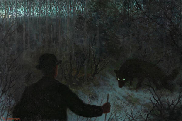 The Ash Lad and the Wolf by Theodor Kittelsen - Art Print - Zapista
