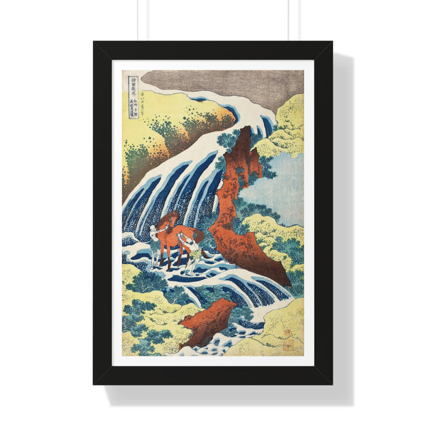 The Yoshitsune Horse-Washing Falls at Yoshino, Izumi Province by Katsushika Hokusai - Framed Print - Zapista