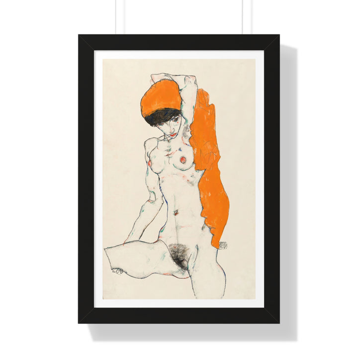 Standing Nude with Orange Drapery by Egon Schiele - Framed Print - Zapista