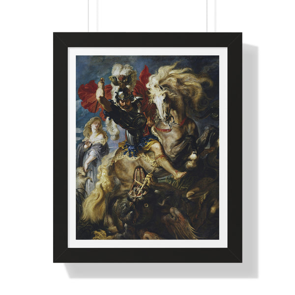 St George Battles The Dragon - Framed Print