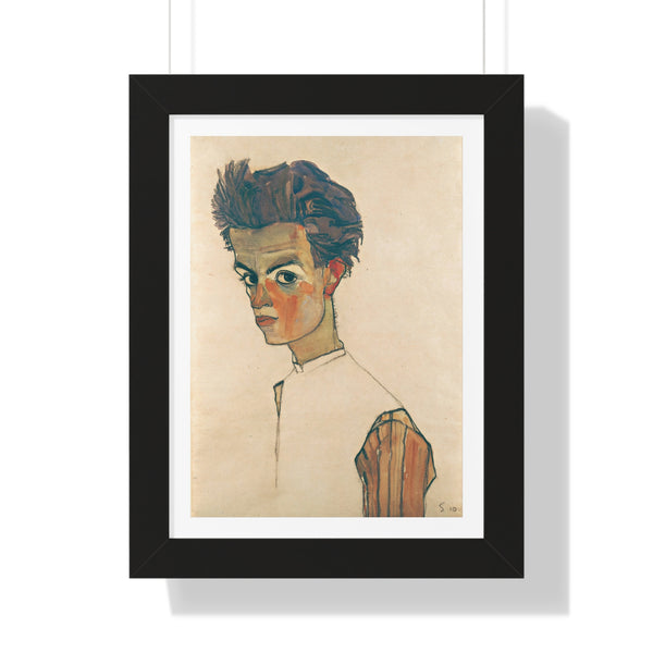 Self-Portrait with Striped Shirt by Egon Schiele - Framed Print - Zapista