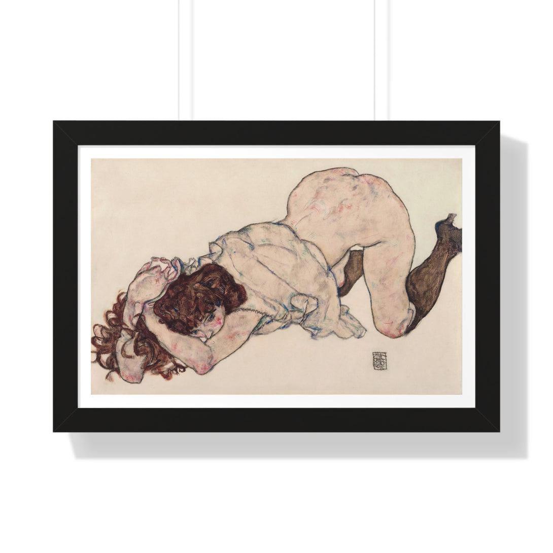 Kneeling Girl, Resting on Both Elbows by Egon Schiele - Framed Print - Zapista