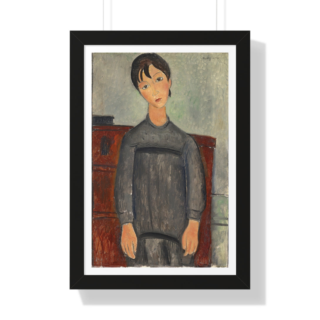 Girl Standing In Black Pinafore by Amedeo Modigliani - Framed Print - Zapista