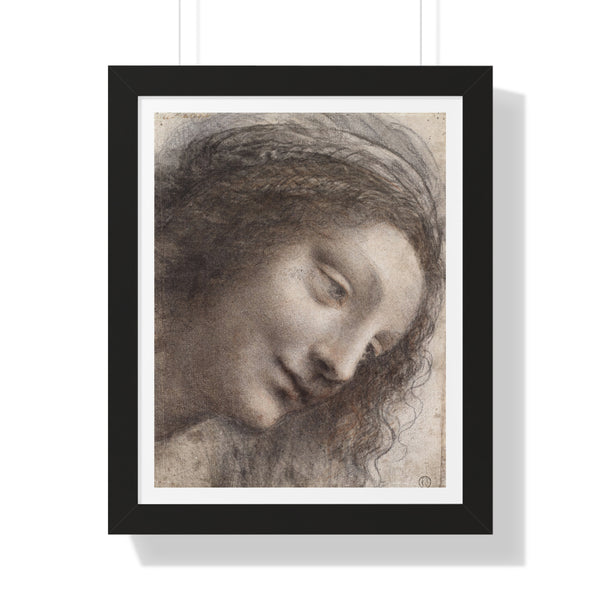 The Head of the Virgin in Three-Quarter View Facing Right by Leonardo da Vinci - Framed Print - Zapista