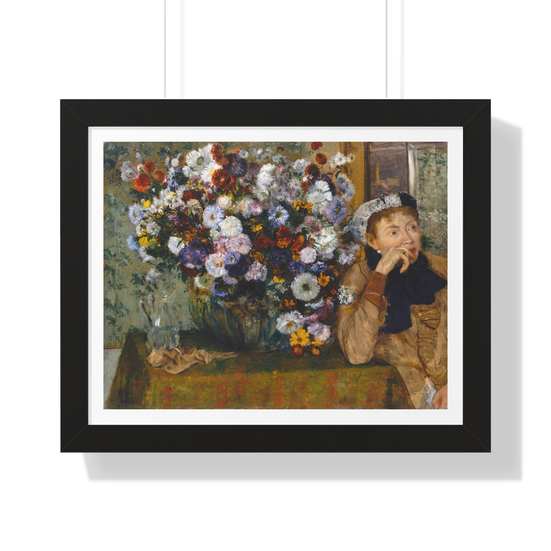 A Woman Seated Beside a Vase of Flowers by Edgar Degas - Framed Print - Zapista