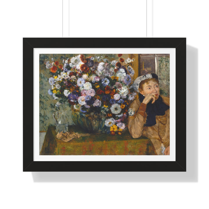 A Woman Seated Beside a Vase of Flowers by Edgar Degas - Framed Print - Zapista