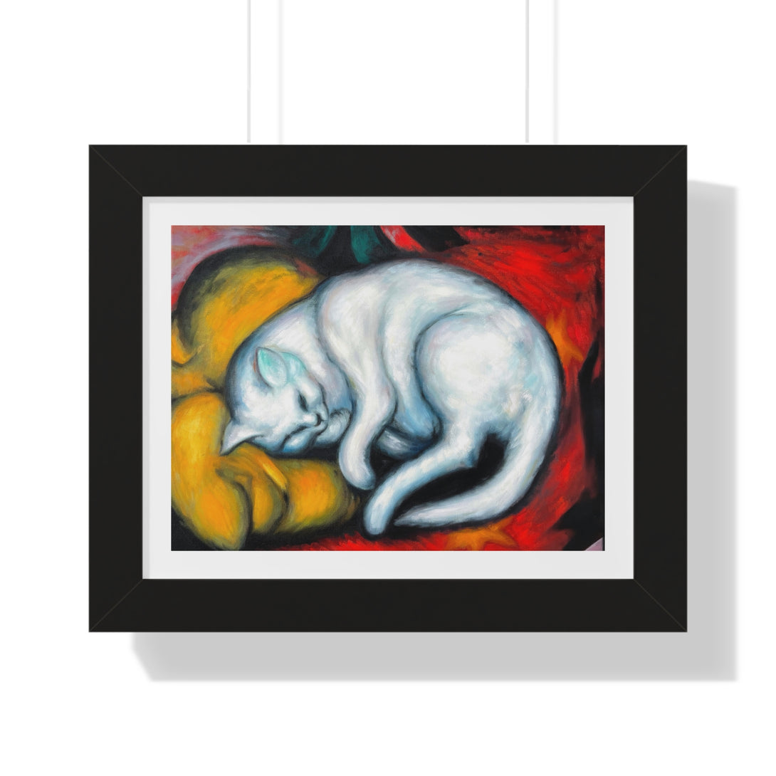 Cat on a Yellow Cushion by Franz Marc - Framed Print - Zapista