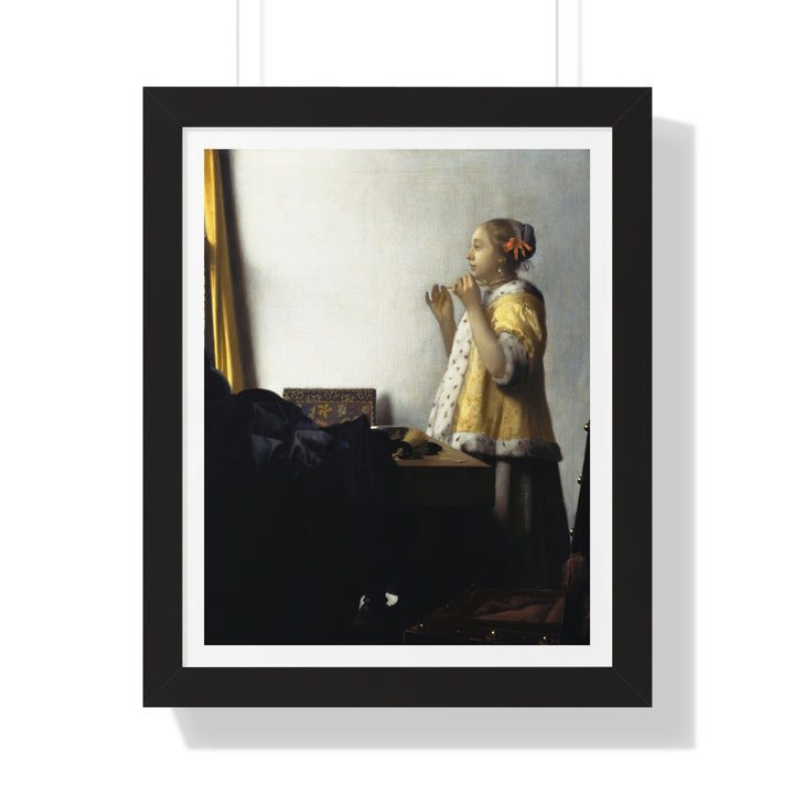 Woman with a Pearl Necklace by Johannes Vermeer - Framed Print - Zapista