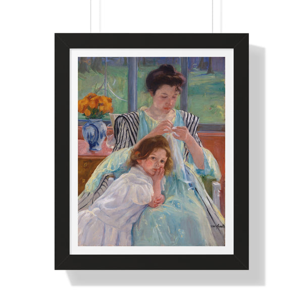 Young Mother Sewing - Framed Print