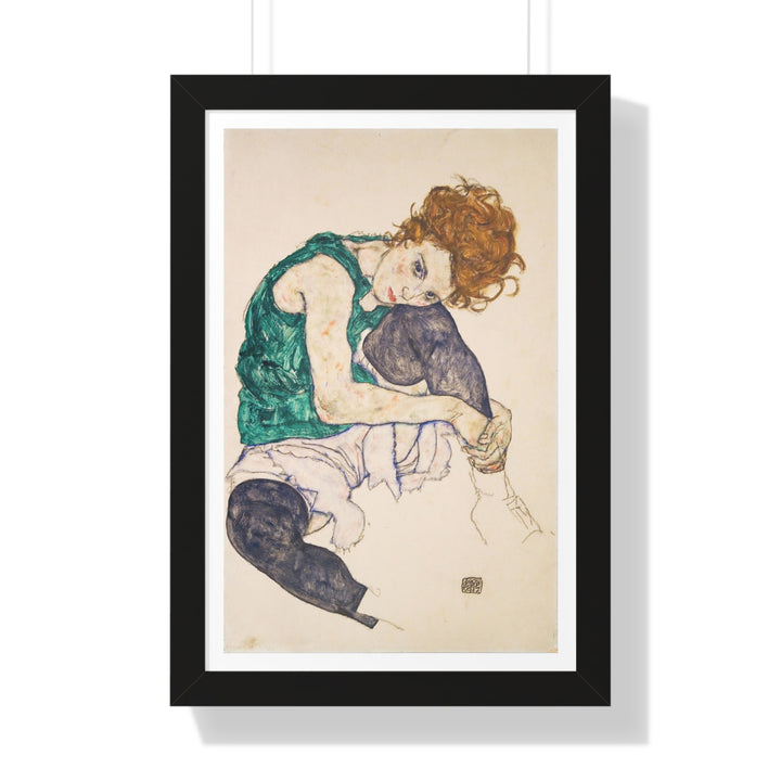 Seated Woman with Bent Knees by Egon Schiele - Framed Print - Zapista