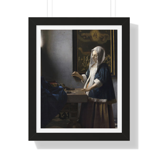 Woman Holding a Balance by Johannes Vermeer - Framed Print - Zapista