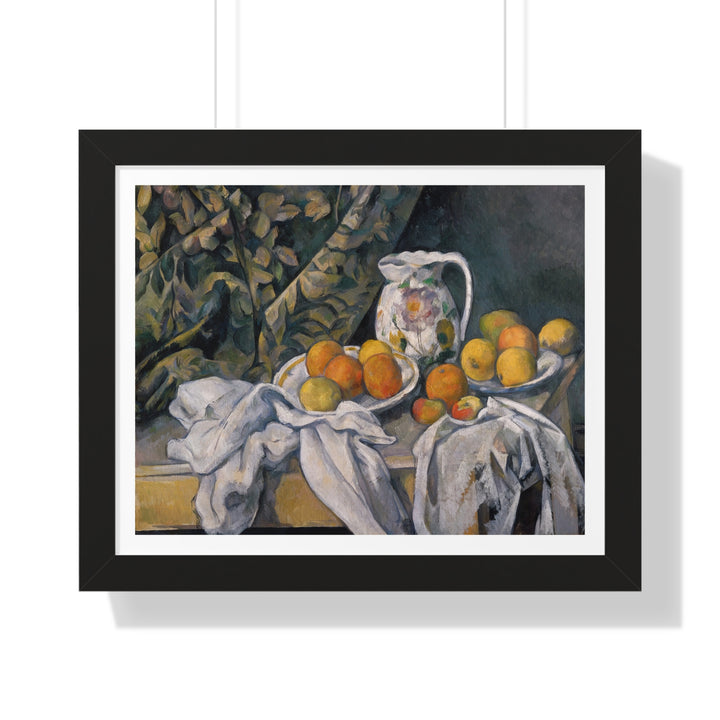 Nature morte avec rideau et pichet fleuri by Paul Cézanne - Framed Print - Zapista