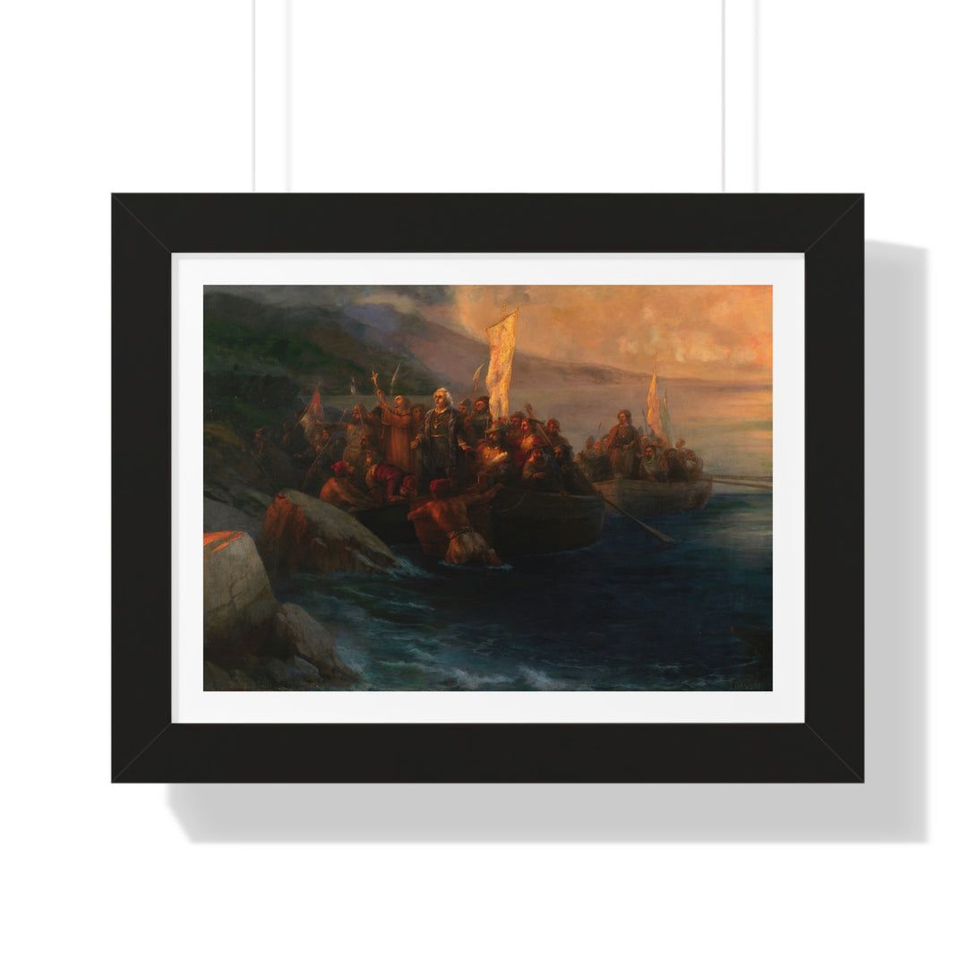 The Disembarkation of Christopher Columbus with Companions on Three Launches, on Friday 12th October 1492, At Sunrise, on an American Island Named San Salvador by Him on the Very Same Day by Ivan Aivazovsky - Framed Print - Zapista