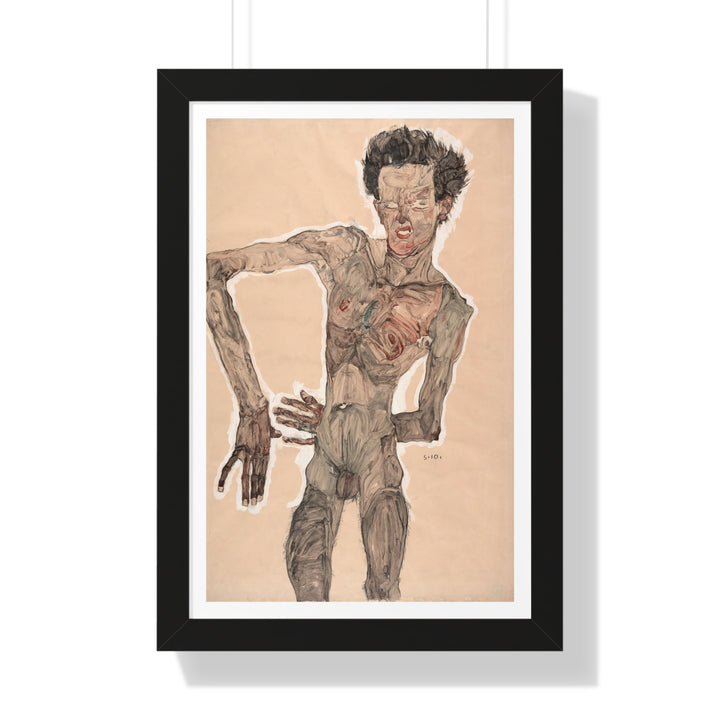 Nude Self-Portrait, Grimacing by Egon Schiele - Framed Print - Zapista