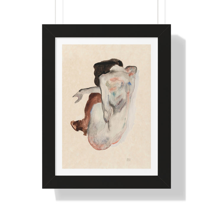 Crouching Nude in Shoes and Black Stockings, Back View by Egon Schiele - Framed Print - Zapista