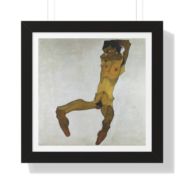 Seated Male Nude (Self-Portrait) - Framed Print