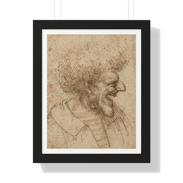 Caricature of a Man with Bushy Hair by Leonardo da Vinci - Framed Print - Zapista