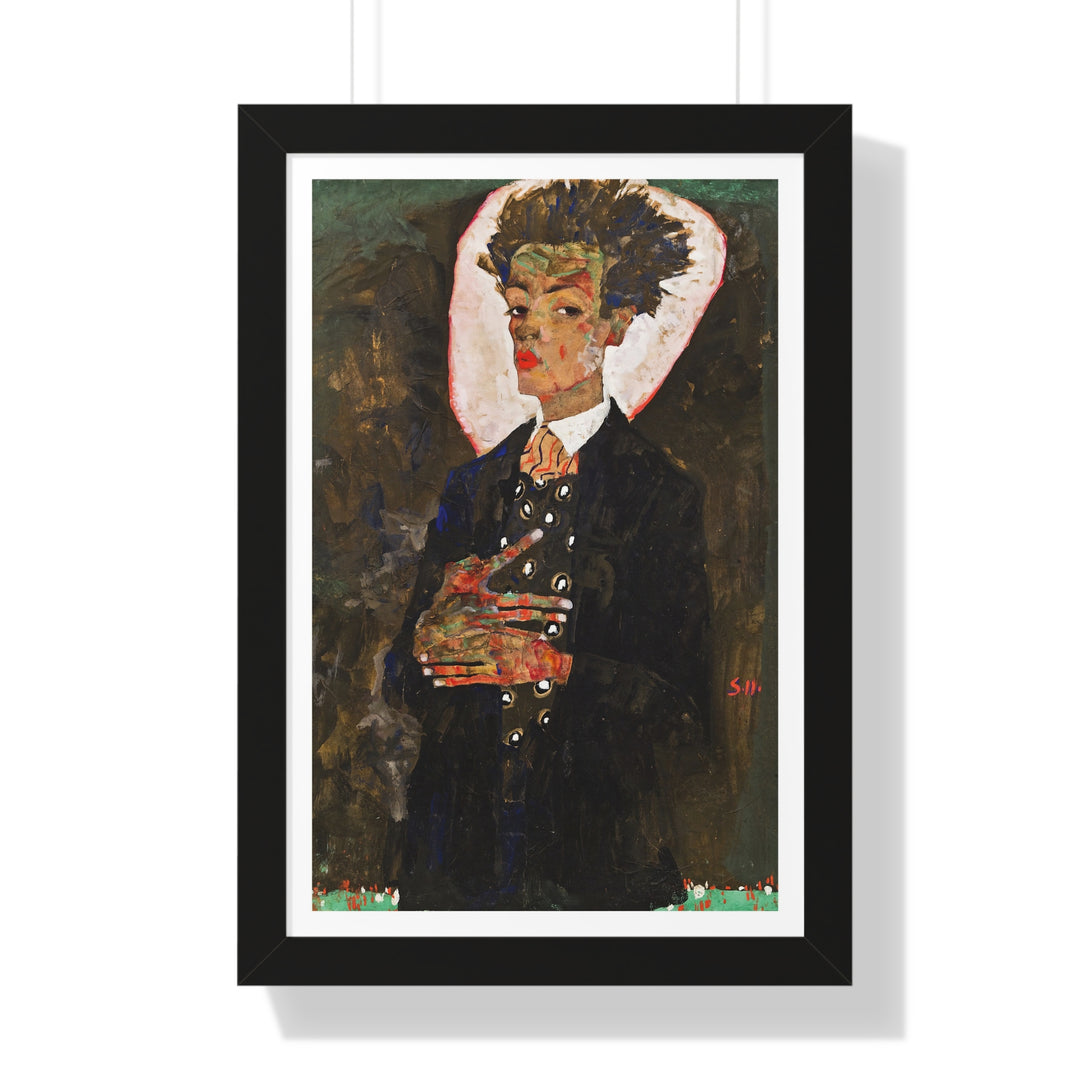 Self-Portrait with Peacock Waistcoat, Standing by Egon Schiele - Framed Print - Zapista